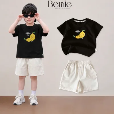 Unisex Short-Sleeved Set for Boys and Girls Lemon Day T-Shirt with Shorts 9kg to 25kg Bernie H0426B51D