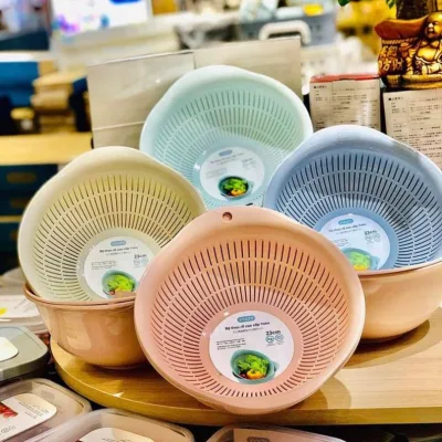 Bộ Thau Rổ Nhựa Yoko Inochi Cao Cấp, Rổ Rửa Rau Củ Quả, Thực Phẩm Kèm Chậu Ráo Nước, Đồ Dùng Nhà Bếp An Toàn, Tiện Lợi