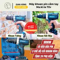 Máy khoan pin cầm tay Makita 72v - khoan tường, bắn vít, khoan sắt tặng phụ kiện 24 chi tiết