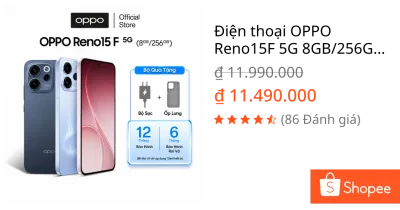 Điện thoại OPPO Reno15F 5G 8GB/256GB siêu camera AI - Hàng chính hãng