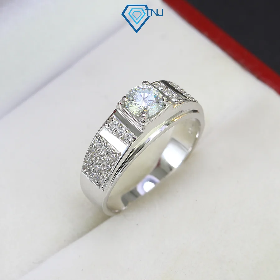 Nhẫn nam kim cương Moissanite 5.5mm bản nhỏ kiểm định GRA xi bạch kim sang trọng NNAM0014 - Trang Sức TNJ