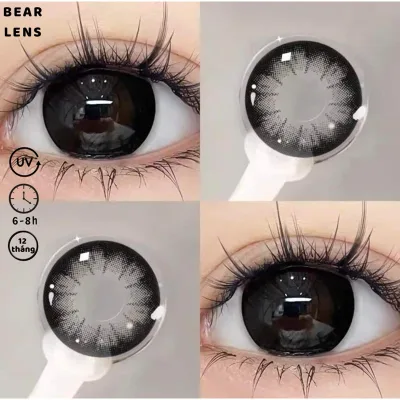 BEAR LENS 1 Cặp Kính Áp Tròng Lens Mắt Đen Giãn To Black Tự Nhiên Đi Học
