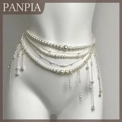 PANPIA Thời trang nhiều lớp Hoa tua eo chuỗi retro ngọc trai eo chuỗi cho phụ nữ cô gái cơ thể chuỗi quần áo phụ kiện Quà Tặng