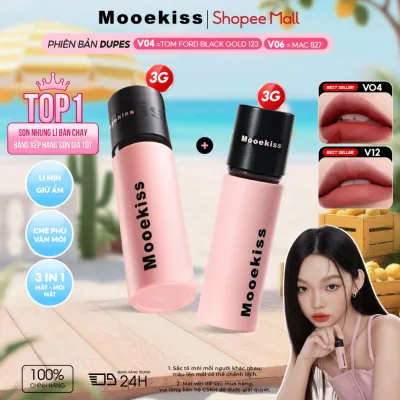 Combo 2 son Mooekiss Cloudy Matte Lip Mud tông nude hiện đại, hiệu ứng lì mờ, hạn chế dính cốc 3g x2