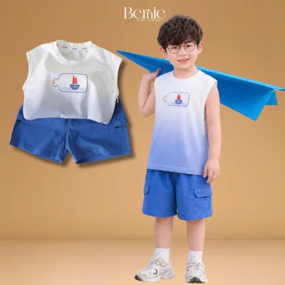 Set of Blue Sailor Tanktops with Shorts for Boys Going to the Beach from 1 to 7 Years Old Bernie H0126B16