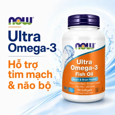 Viên uống dầu cá Ultra Omega 3 Now của Mỹ, 500 EPA / 250 DHA, hỗ trợ tim mạch, não bộ, thị lực