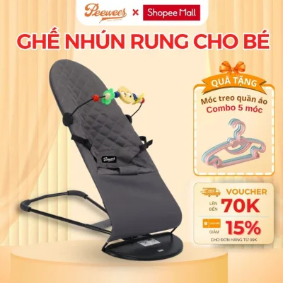 Ghế Nhún Rung Cao Cấp Cho Bé Sơ Sinh PEEWEES, Chống Võng Lưng, Chất Vải Cotton Thoáng Mát Giúp Bé Nằm Thoải Mái Dễ Chịu