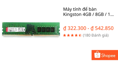 Máy tính để bàn Kingston 4GB / 8GB / 16GB Bộ nhớ DDR3 DDR4 1333mhz / 1600mhz / 2400Mhz 2666mhz PC3-10600 / 12800 PC4-17000 / 19200U