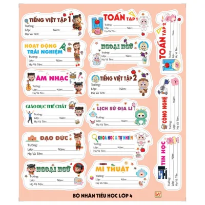 BỘ 5 Xấp Nhãn Tên Lớp Có Keo / Nhãn Tập Học Sinh / Nhãn Vở Có Keo / Nhãn Vở Môn Học Dán Thiết Kế Theo Từng Môn Học