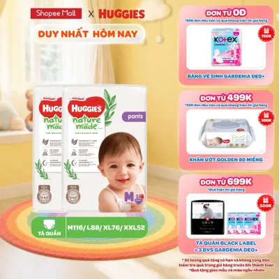 Combo 2 Tã/Bỉm quần Huggies NatureMade Platinum M58/L44/XL38/XXL26/XXXL28