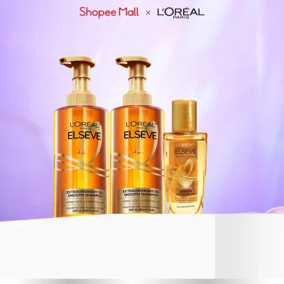 Bộ dầu gội & dưỡng tóc suôn mượt cao cấp L'Oreal Paris Extraordinary Oil Smooth 440ml & Elseve Extraordinary Oil 30ml