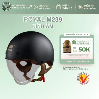 Royal M239 1/2 Half Head Helmet, Matte Black Acoustic Glass, Anti-Uv, Original Abs Shell, Removable Liner for Cleaning, All Sizes m L XL XXL - Mihi