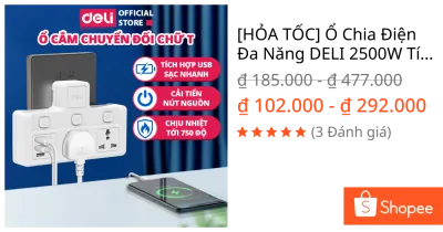 [HỎA TỐC] Ổ Chia Điện Đa Năng DELI 2500W Tích Hợp Cổng USB&TypeC Sạc Thường, Sạc Nhanh 20W Văn Phòng