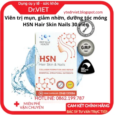 HSN hair skin nails box 30 tablets deep blue health-functional food pellets drinking reduce acne, reduce oily, nourishing hair claw, extra strength hair dull color, thick hair, healthy, more black, hỗ trợ điều trị acne, oil alkali, mờ intensive