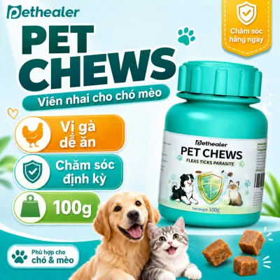🍗 PETHEALER - Thuốc tẩy giun dạng thịt viên vị gà cho chó mèo, hàm lượng thấp, AN TOÀN ĂN HÀNG NGÀY, có thể ăn 5 viên/ngày, như ăn snack, tiêu diệt giun sán nhẹ nhàng (≈300 viên)