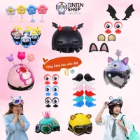 Tai Mèo Gắn Mũ Bảo Hiểm Nửa Đầu, Tai Gấu, Sừng nhỏ, Mắt ếch, Cánh Dơi, Chong Chóng (Kèm Keo Dán)