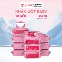 Thùng 10 gói khăn ướt Gumi không cồn không parabens cao cấp dành cho em bé.