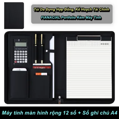Túi Da PU Đựng Tài Liệu Hợp Đồng Đa Chức Năng Kèm Máy Tính 12 Chữ Số Và Sổ Ghi Chú Khổ A4 - EuroHome
