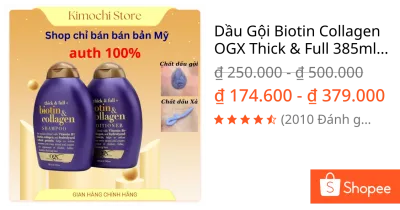 Dầu Gội Biotin Collagen OGX Thick & Full 385ml Nuôi Dưỡng và Kích Thích Mọc Tóc; Cặp Gội Xả Biotin Tím Madein Mỹ/Anh.
