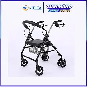 Xe tập đi cho người già, có ghế ngồi, bánh xe lớn dễ di chuyển, khung thép chắc chắn, có giỏ đựng đồ, chính hãng Nikita