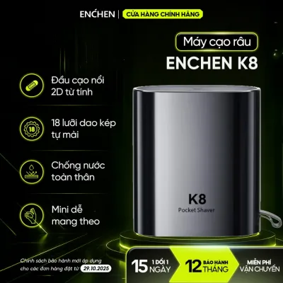 Máy cạo râu Enchen K8 đầu cạo 2D chống nước, 18 lưỡi dao tự mài, pin dùng đến 60 ngày - BH 12 tháng