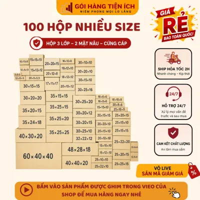 Combo 100 hộp carton đối khẩu đóng hàng full size, hộp giấy carton nhiều kích thước giá rẻ