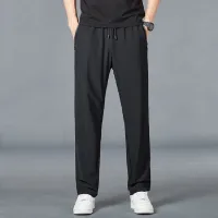 Quần dài nam ống xuông thun Poly phong cách thể thao trơn có khóa túi form rộng có big size