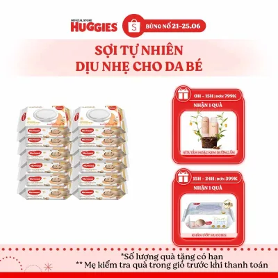Thùng 12 gói khăn ướt Huggies Bơ hạt mỡ (dưỡng da) cao cấp, dày dặn, mềm mịn cho bé (72 miếng/gói)