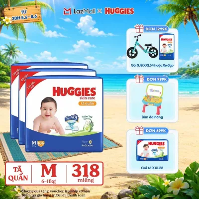 Combo 3 Gói Tã/bỉm quần HUGGIES SKINCARE MEGA JUMBO size M106 miếng/ M102+4 miếng