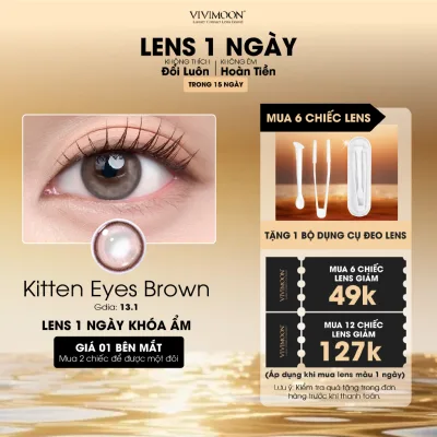 VIVIMOON lens cận 1 ngày màu nâu sáng Kitten Eyes Brown (Giá 1 chiếc - 1 bên mắt)