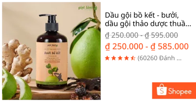 Dầu gội bồ kết - bưởi, dầu gội thảo dược thuần chay hỗ trợ kích mọc tóc Giọt Lành 500ml