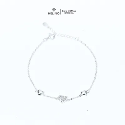 Lắc tay bạc nữ HELINO mặt tim đính đá, phụ kiện trang sức tinh tế Tiny Heart V29