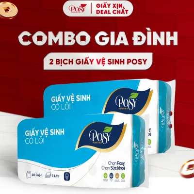 POSY_COMBO GIA ĐÌNH - 2 bịch Giấy vệ sinh POSY 10 cuộn 3 lớp không lõi - có lõi mềm mịn, DỄ TAN TRONG NƯỚC