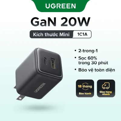 Ugreen 20W GaN Nexode Sạc Mini USB C Sạc Điện Thoại PD3.0 QC3.0 Cho iP16 15 Pro Max Samsung S25 Máy Tính Bảng