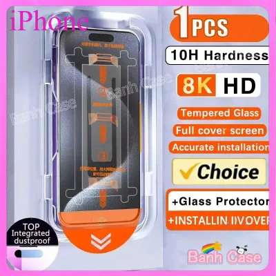 Kính cường lực khung tự dán tự rút bụi siêu mịn dành cho iPhone 17 15 16 14 13 12 11 ProMax XR XSMAX 67 8Plus trong suốt