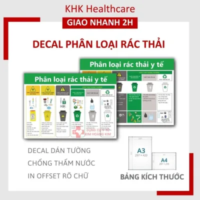 Decal Hướng Dẫn Phân Loại Rác Thải Y Tế theo thông tư 20 BYT, decal cán bóng không thấm nước