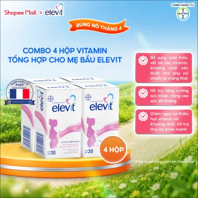 Bộ 4 Thực phẩm bảo vệ sức khỏe Elevit bổ sung Acid Folic, Sắt, Canxi, Các Vitamin và Các khoáng chất (30 Viên/Hộp)