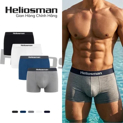 Quần sịp nam,Combo 4 quần lót đùi dáng Trunk Boxer mềm mại, kháng khuẩn, thấm hút tốt Heliosman