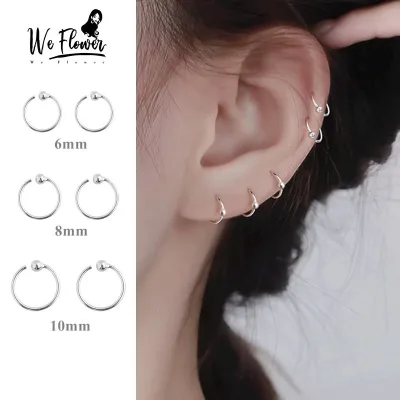 We Flower Tối Giản S925 Bạc Mini Bóng Vòng Tròn Vòng Bông Tai Cho Nữ Bé Gái Mặc Hàng Ngày Chọn Miễn Phí Xuyên Tai Phụ Kiện Trang Sức