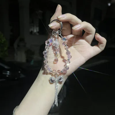 Móc khóa nơ hồng pha lê Dây đeo điện thoại ngắn Dây đeo điện thoại lấp lánh Dây đeo cổ tay Dây đeo điện thoại giá trị cao