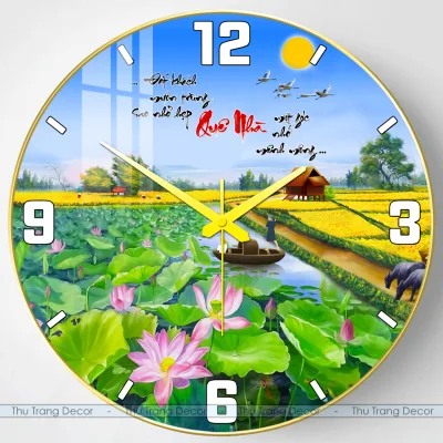 Đồng Hồ Tròn Tráng Gương Treo Tường "QUÊ HƯƠNG VIỆT NAM" In UV 5D Cao Cấp