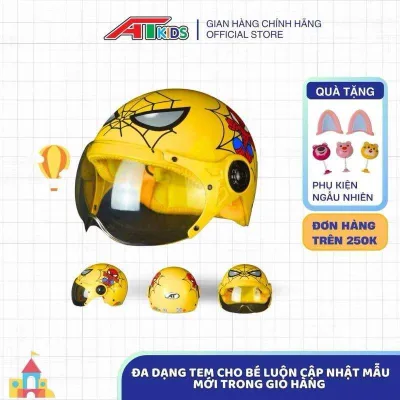 Mũ bảo hiểm trẻ em 1/2 kính AT.Helmet: Thiết kế cao cấp, tem siêu nhân, khủng long, chính hãng an toàn