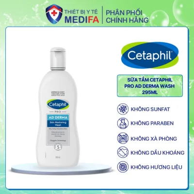Sữa tắm dưỡng ẩm Cetaphil Pro AD Derma Wash 295ml cho viêm da cơ địa, làm sạch và dưỡng ẩm hàng ngày, phù hợp cho mọi loại da