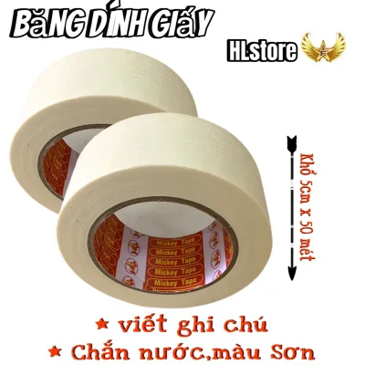 Băng Dính Giấy Trắng. dài 50mét cuộn to dày tiết kiệm. viết ghi chú, che sơn, chặn màu