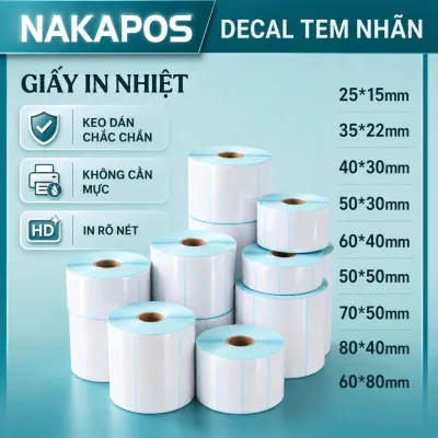 Tem nhiệt in mã vạch 40x30 50x30 50x35 40x25 52x30 60x40 Tem cân điện tử siêu thị nhãn Tem trà sữa Decal Tem phụ CUỘN LE