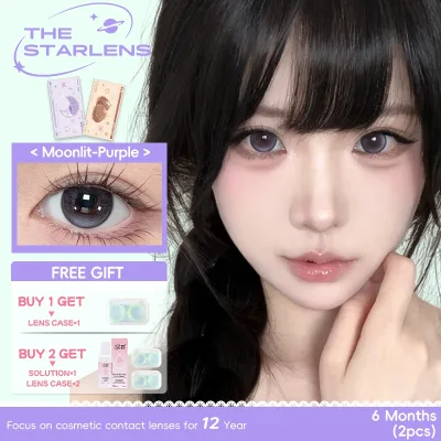 Kính áp tròng Starlens, 2 chiếc 6 tháng, lens màu tím, lens mềm, Thích hợp đeo khi trang điểm, Đường kính 14.2-14.5, có độ (0-8)