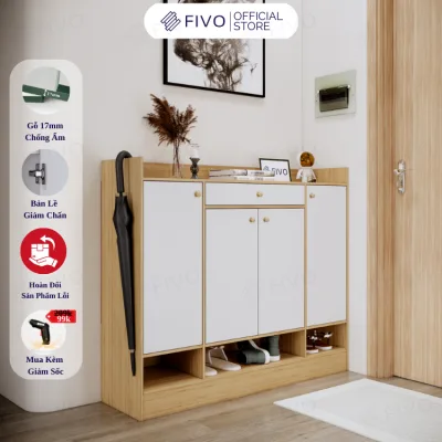 Tủ Kệ Để Giày Dép Gỗ Chống Ẩm Cao Cấp FIVO FS52 Có Cửa, Ngăn Chứa Trong Tủ Lớn, Mặt Tủ Rộng Rãi, Kèm Hộc Tủ Ngang Tiện Lợi - Ngang 120cm