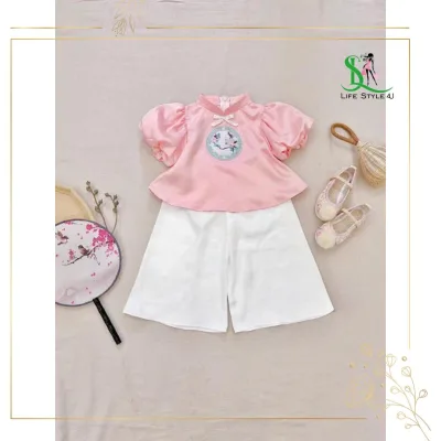 Mom Baby cute tricycle collar t-shirt with silk pants baby kids innovated three year old girl clothes-life style 4U