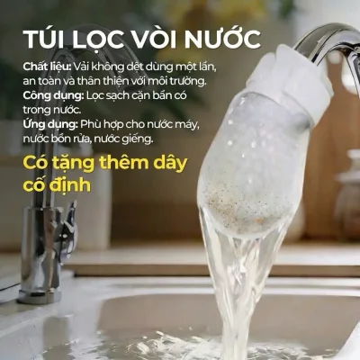 Combo 20/50/100 Túi lọc vòi nước đa năng Giữ cặn bẩn Tạp chất Cải thiện chất lượng nước sinh hoạt Cho vòi bếp phòng tắm
