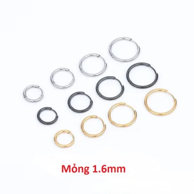 Khuyên tai tròn loại siêu mỏng 1.6mm bông nam nữ titan không gỉ trang sức sg